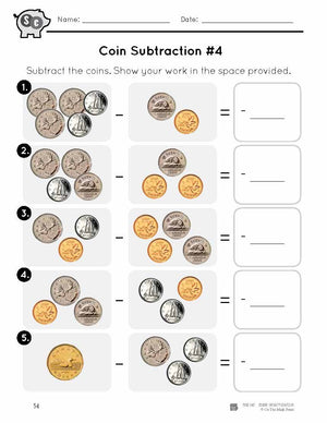 Canadian Money - Coin Subtraction Grades 1-2