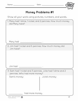 Canadian Money - Word Problems Grades 1-2