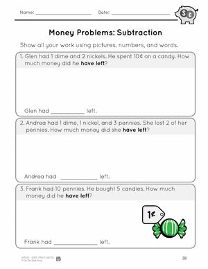 Canadian Money - Word Problems Grades 1-2