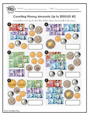 Counting Canadian Money Amounts Up to $100 Grade 4