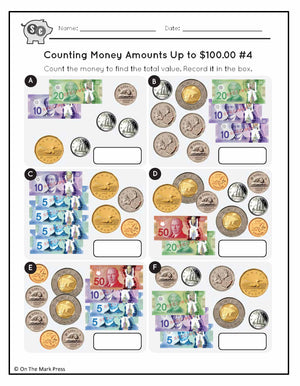 Counting Canadian Money Amounts Up to $100 Grade 4