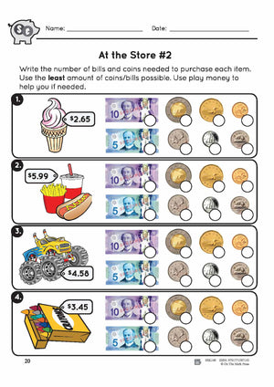 Canadian Money: At the Store Grades 3-4: 4 Worksheets & Money Masters