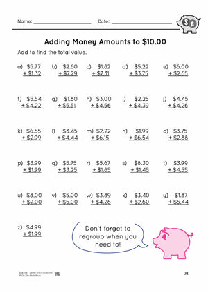Adding & Subtracting Canadian Money Amounts up to $10 Grade 3 - 4 Worksheets