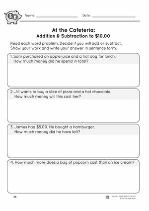 Adding & Subtracting Canadian Money Amounts up to $10 Grade 3 - 4 Worksheets