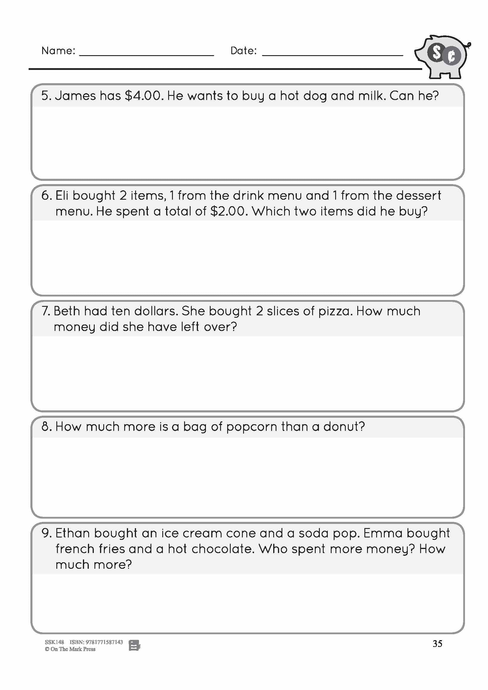 Adding & Subtracting Canadian Money Amounts up to $10 Grade 3 - 4 Worksheets