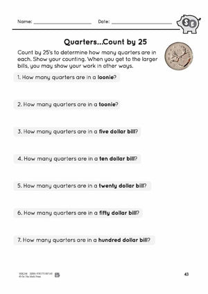 Counting Nickels, Dimes, & Quarters with Canadian Money - 4 Worksheets & Money Masters Grade 3