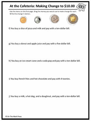 Making Change to $10 with Canadian Money - 4 Worksheets Grades 3-4