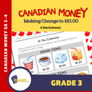 Making Change to $10 with Canadian Money - 4 Worksheets Grades 3-4