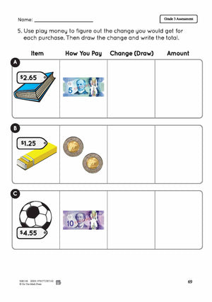 Canadian Money Grade 3 Assessment Activities