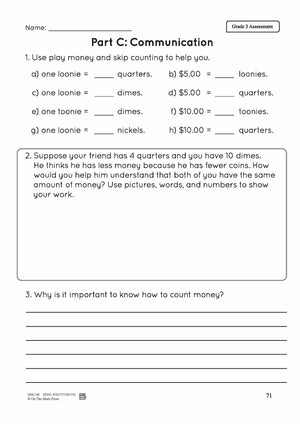 Canadian Money Grade 3 Assessment Activities