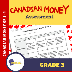 Canadian Money Grade 3 Assessment Activities