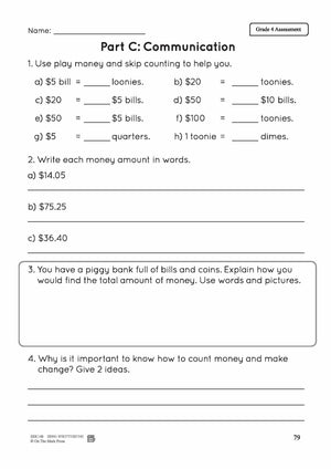 Canadian Money Grade 4 Assessment Activities