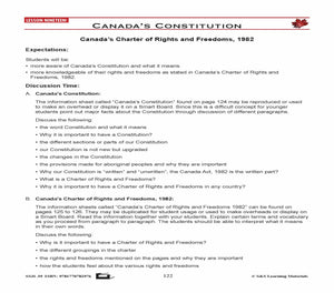 Canadian Government Lessons: Canada's Constitution & Canada's Charter of Rights and Freedoms 1982 Grades 5+