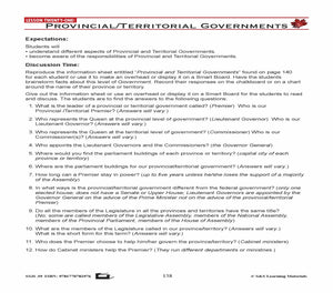 Canadian Government Lessons: Provincial/Territorial Governments Grades 5+