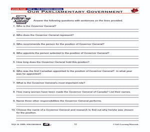 Canadian Government Lesson: Our Parliamentary Government Grades 5+