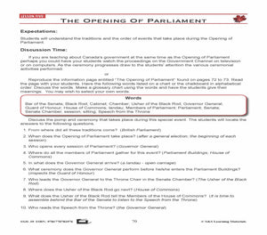Canadian Government: The Opening Of Parliament Gr. 5-8