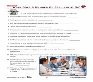 Canadian Government Lesson: What Does a Member of Parliament Do? Grades 5+