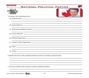 Canadian Government Lesson: National Political Parties Grades 5+
