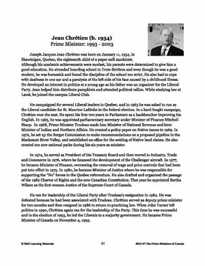 Jean Chretien Lesson Plan Gr. 4-8