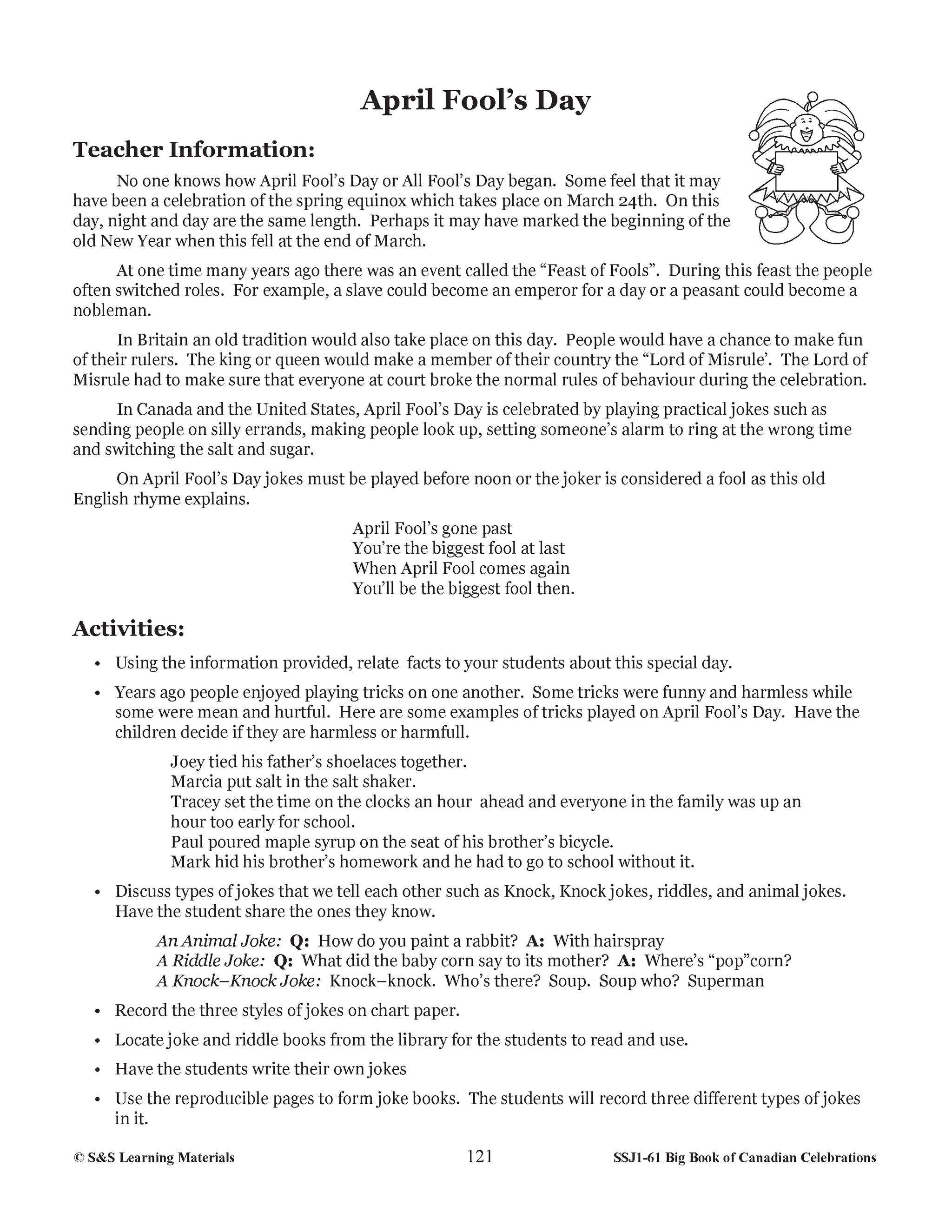 April Fool's Day Teacher Directed Lesson & Activities Grades 1-3