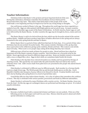 Easter Lesson Plan Grades 1-3 Teacher Directed Information & Activity