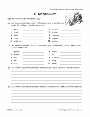 St. Nicholas Day Gr. 4-6 Information and Worksheets