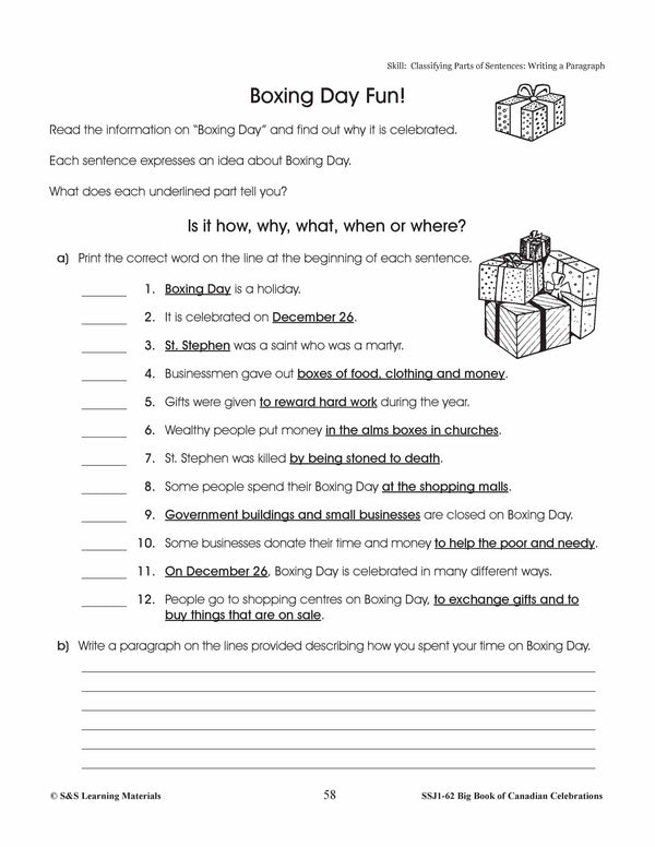 Happy Boxing Day Gr. 4-6 Information and Worksheets