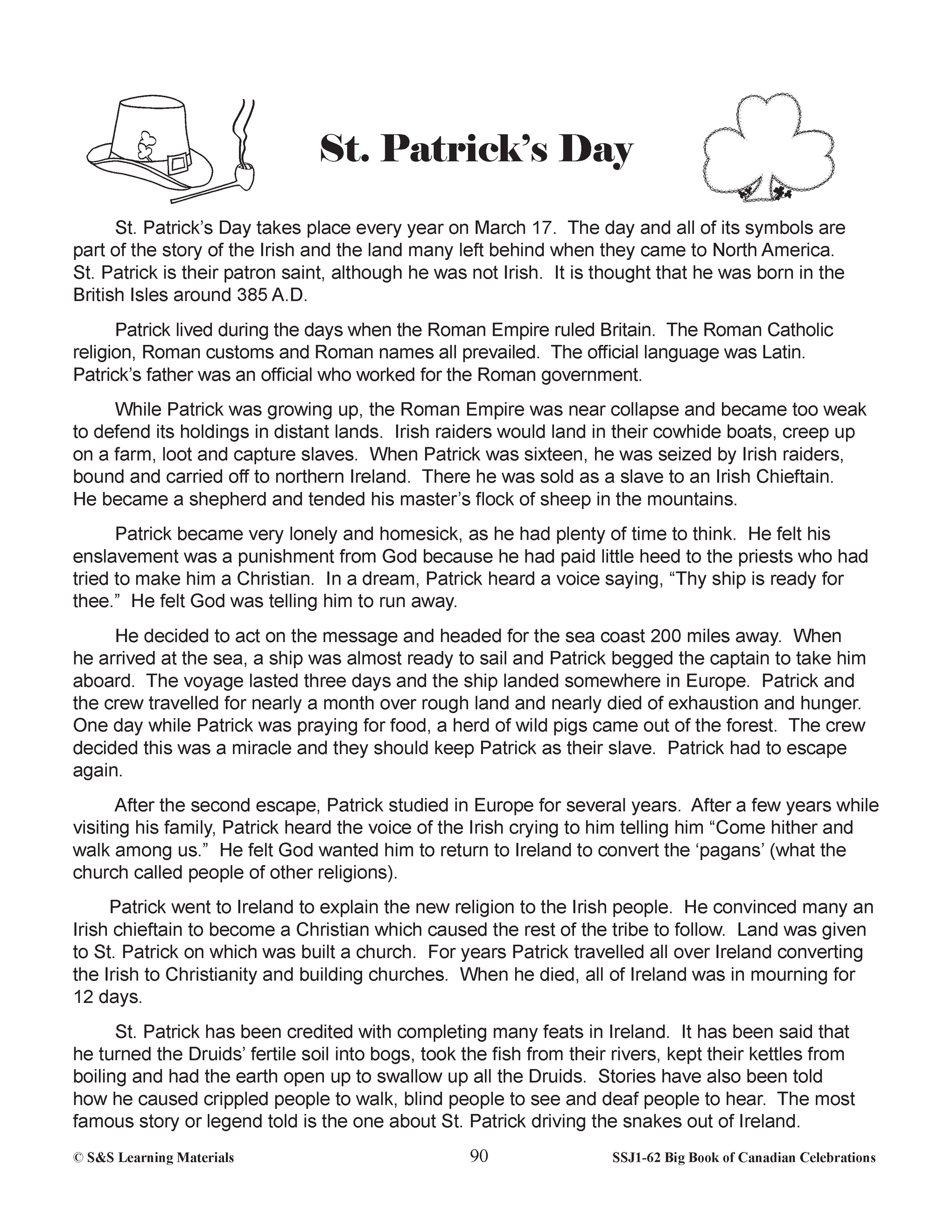 St. Patrick's Day Gr. 4-6 Information & Worksheets