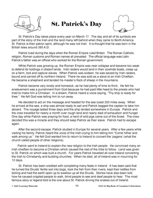 St. Patrick's Day Gr. 4-6 Information & Worksheets