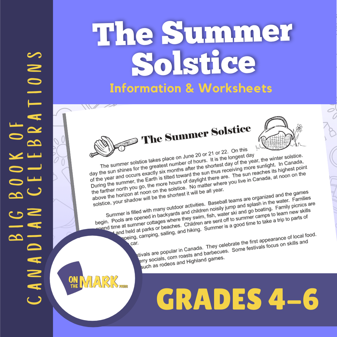 The Summer Solstice Gr. 4-6 Reading Activity and Follow-up Worksheet