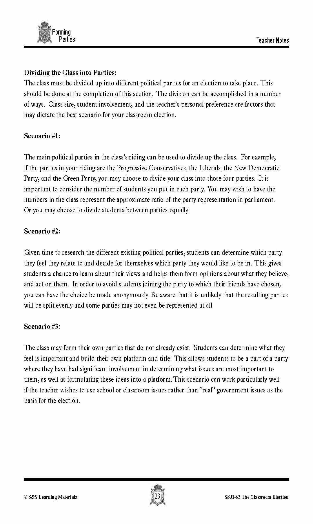 Forming Parties for a Canadian Election Lesson Grades 4-7