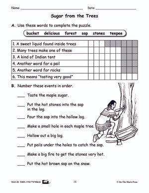 Sugar from the Trees - Maple Syrup Reading Worksheets Gr. 2 (following directions/sequential order)