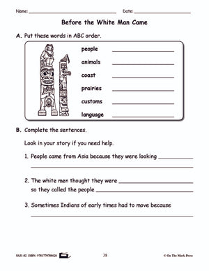 Before the Whiteman Came Reading Activity Grade 2