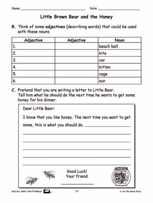 Little Brown Bear and the Honey Writing & Grammar E-Lesson Plan Grade 2