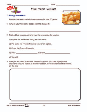 Yum! Yum! Poutine! Reading Story and Worksheets Grade 3