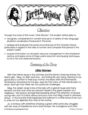 Little Women, by Louisa May Alcott Novel Study Guide Gr. 7-8