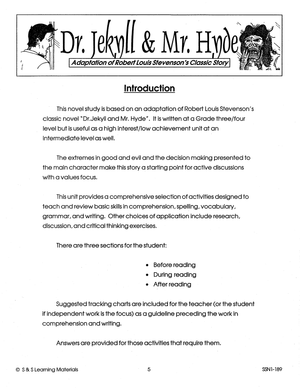 Dr. Jekyll & Mr. Hyde Lit Link/Novel Study Guide Gr. 4-6