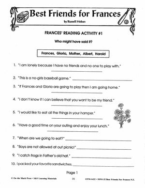 Best Friends For Frances Lit Link/Novel Study Grades 1-3