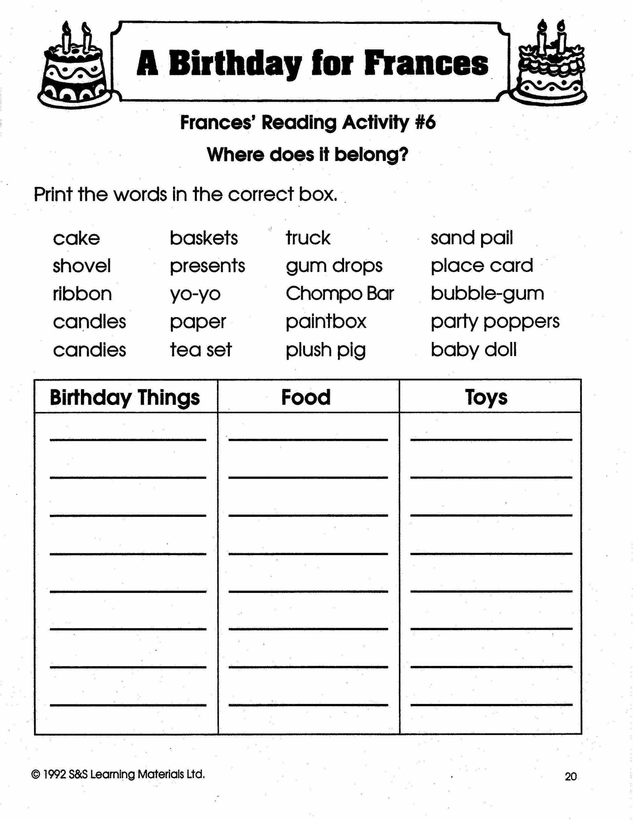 Birthday for Frances Lit Link/Novel Study Grades 1-3