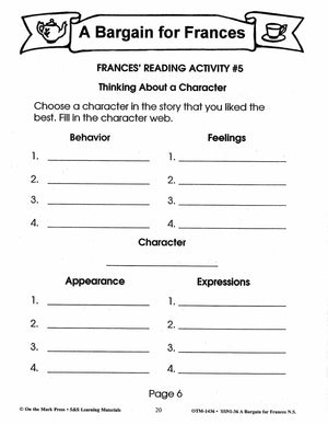 A Bargain for Frances Lit Link/Novel Study Grades 1-3