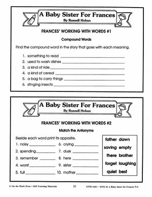 A Baby Sister for Frances Lit Link/Novel Study Grades 1-3