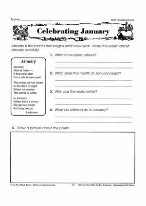 Monthly Calendar Poetry Activities Grades 1-3