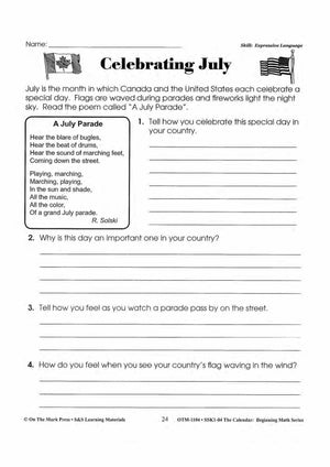 Monthly Calendar Poetry Activities Grades 1-3