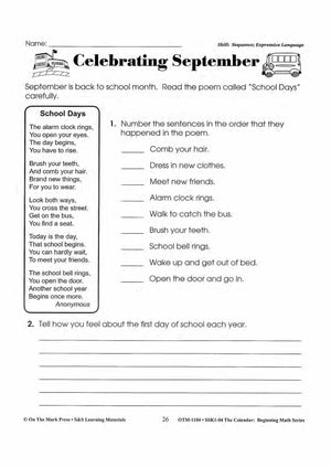 Monthly Calendar Poetry Activities Grades 1-3