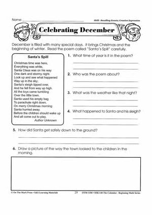 Monthly Calendar Poetry Activities Grades 1-3