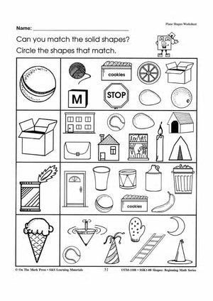 Plane & Solid Worksheets & Center Activities Grades 1-3