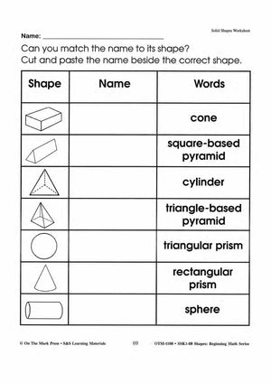 Plane & Solid Worksheets & Center Activities Grades 1-3