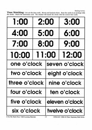 Time Matching Activities Grades 1-3