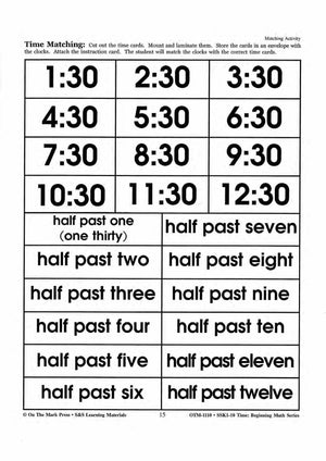 Time Matching Activities Grades 1-3