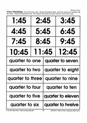 Time Matching Activities Grades 1-3